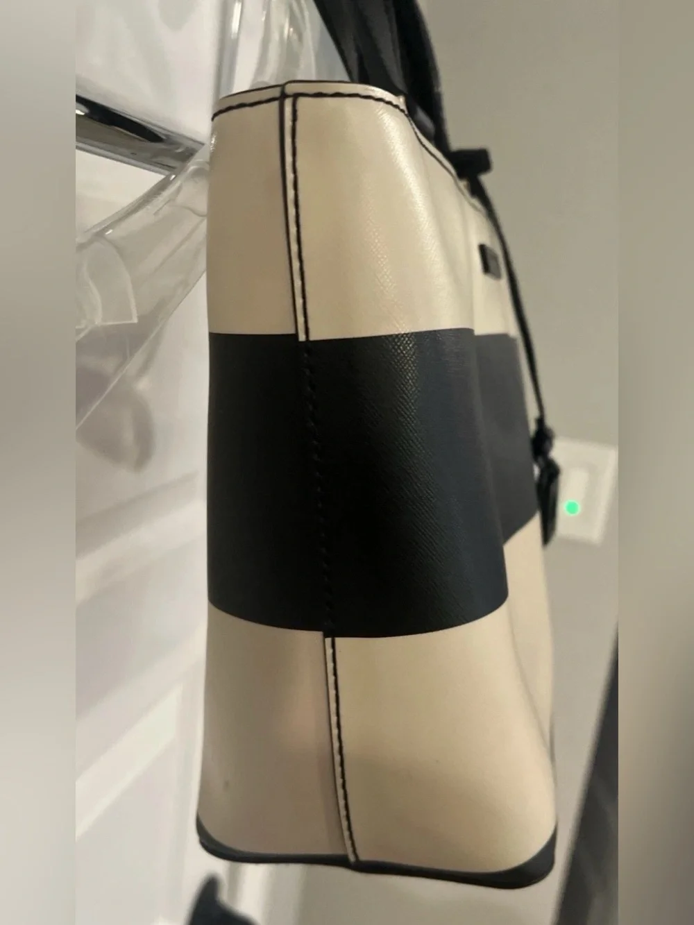 kate spade Black and Cream Striped Tote with Top Handles